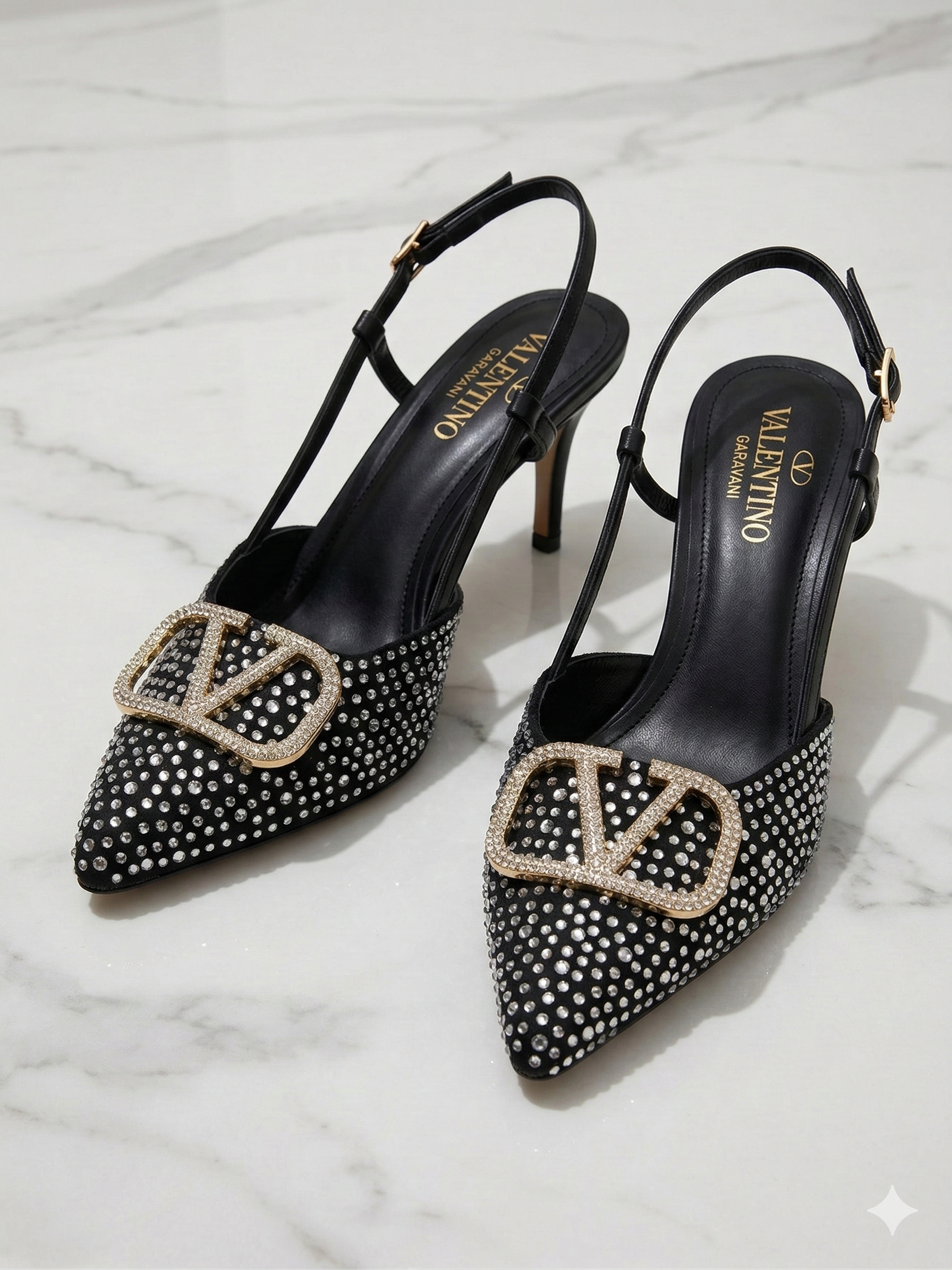 Crystalline Slingback Heels BLACK B-H-021