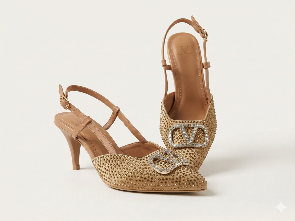 Crystalline Slingback Heels GOLD B-H-021