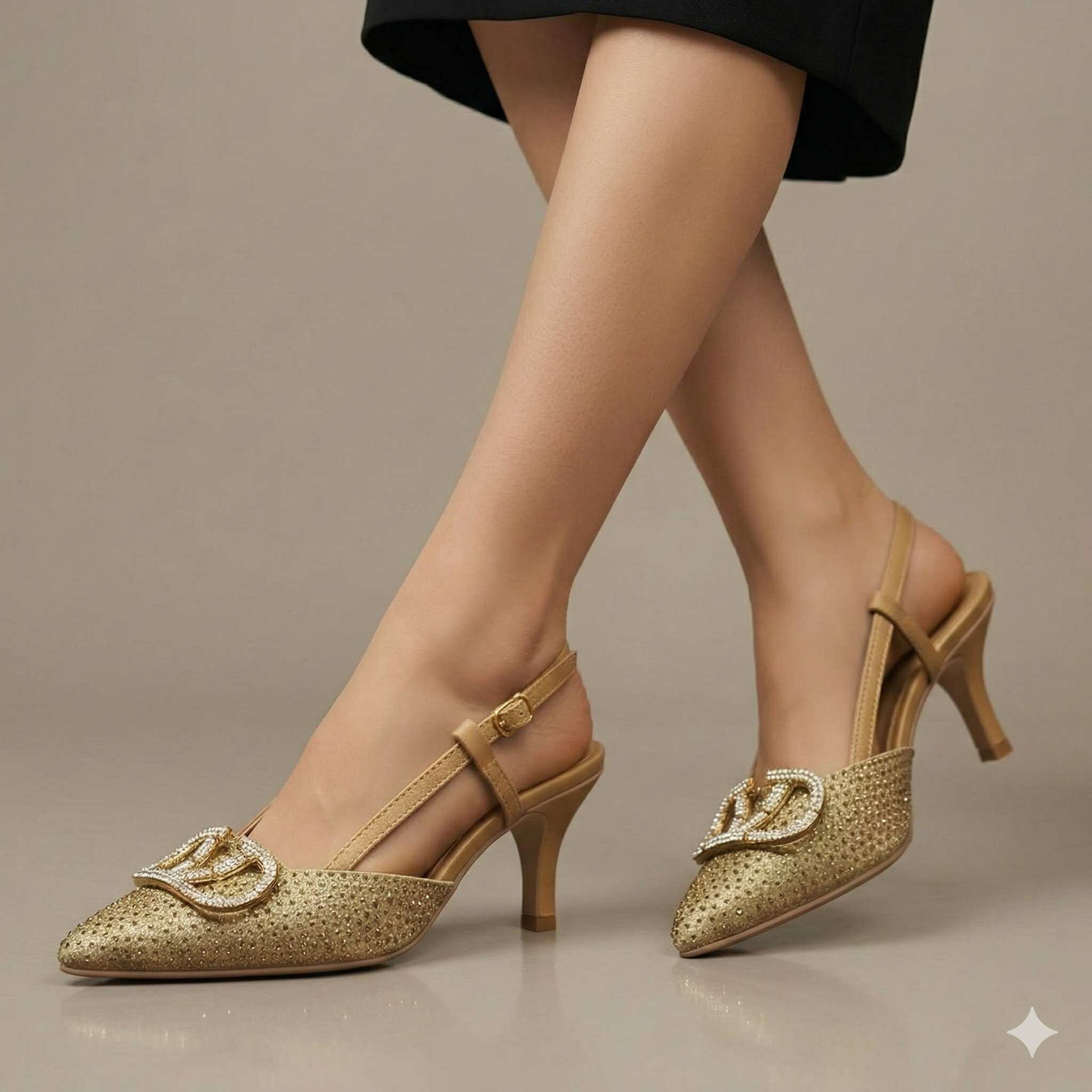 Crystalline Slingback Heels GOLD B-H-021