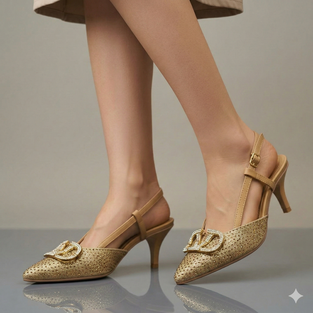 Crystalline Slingback Heels GOLD B-H-021