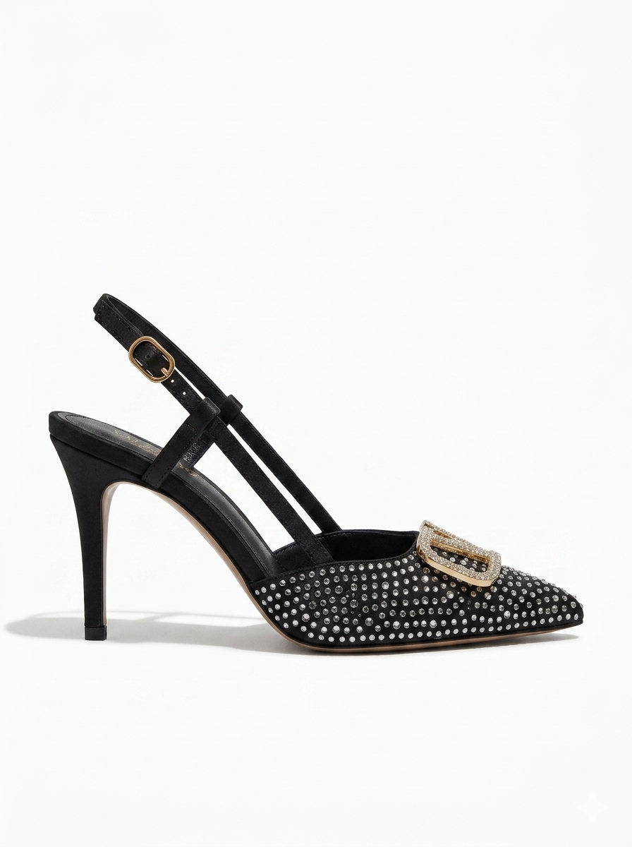 V-Rhinestones Heels BLACK SG-042