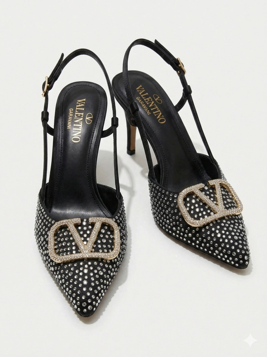 V-Rhinestones Heels BLACK SG-042